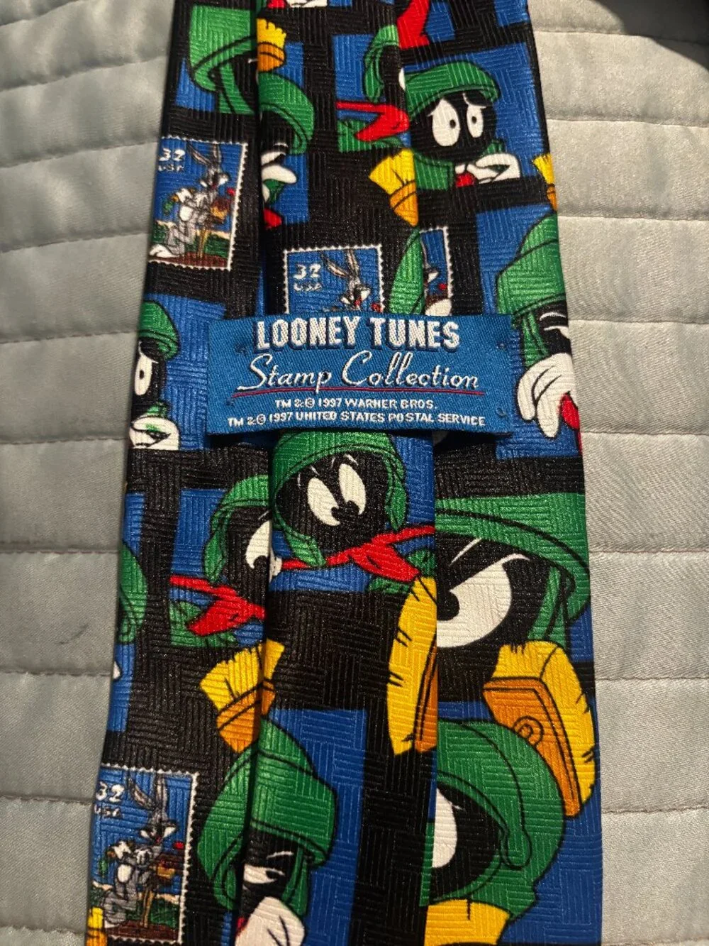 Looney Tunes Marvin Martian Neck Tie 1997 Vintage Cartoon Stamp Print 52.5